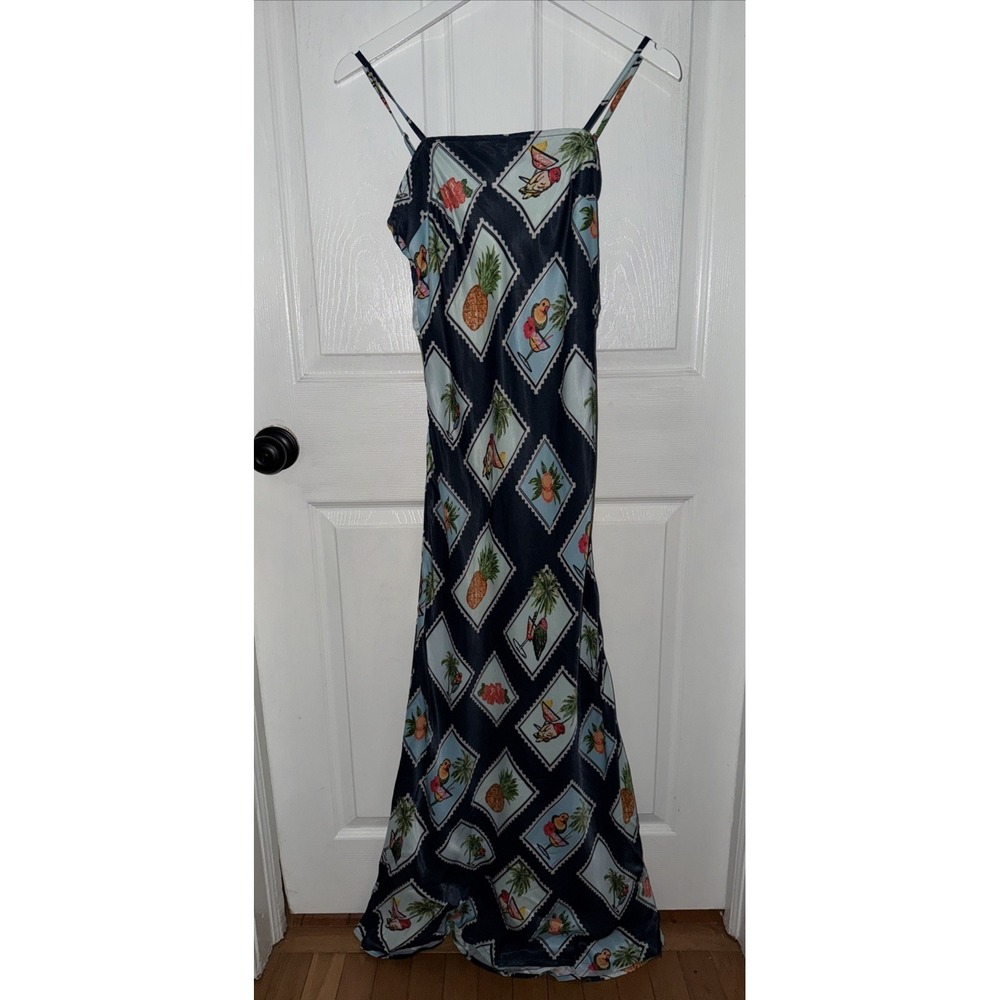 Conditions Apply Anthropologie Chloe Maxi Slip Dress Satin Tropical Print Sz XS